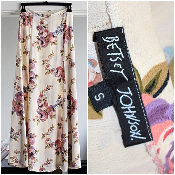Vintage Betsey Johnson - 90s Panel Maxi Skirt with Floral Pattern, Talon USA - S